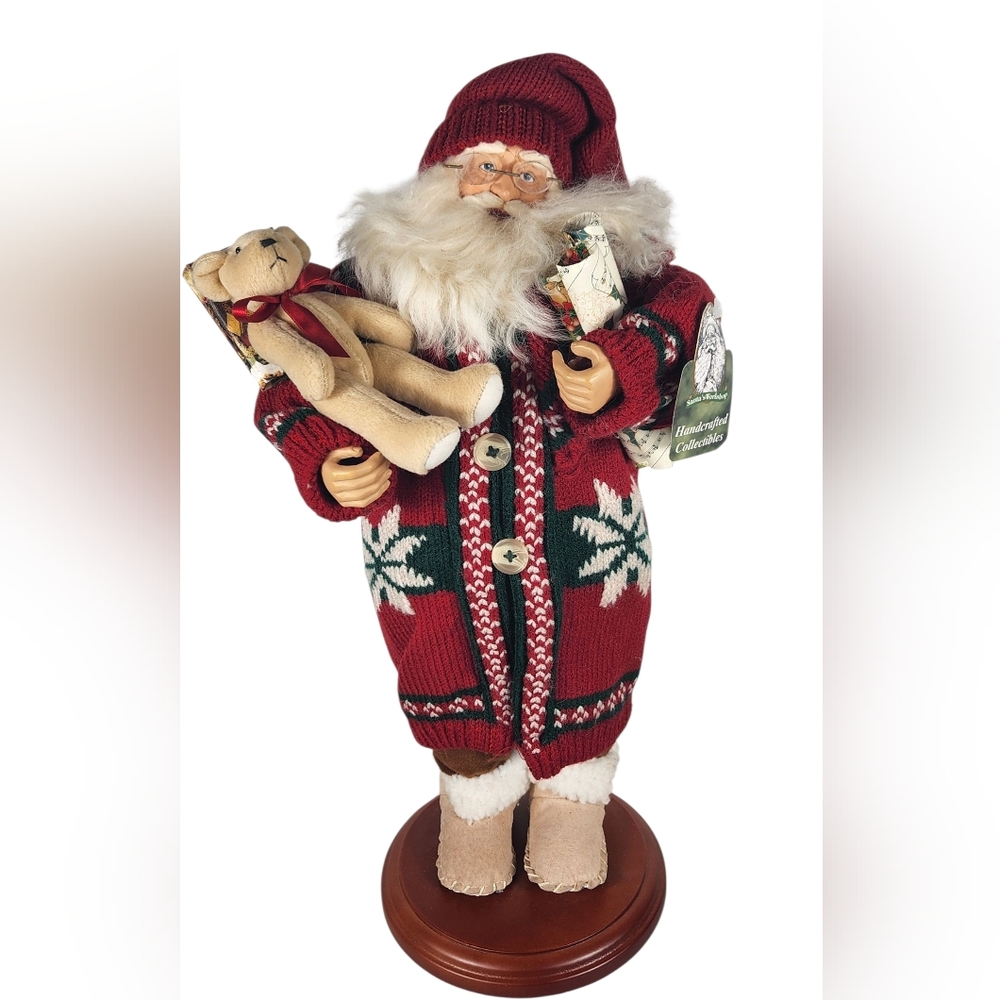 Santa's Workshop NWT Santa Teddy Bear Sweater Handcrafted Collectibles 20" Large
